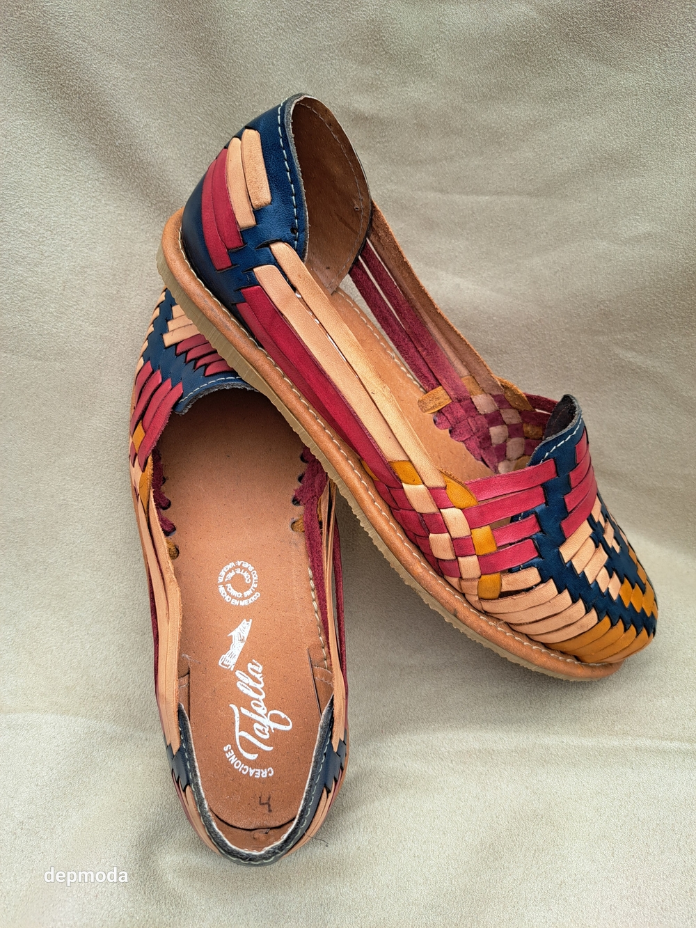 NWOB Mexican Leather huarache Moccasins multicolor Tan size 7 - Picture 5 of 12